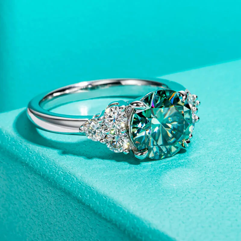 Green Moissanite Side Stone Engagement Ring