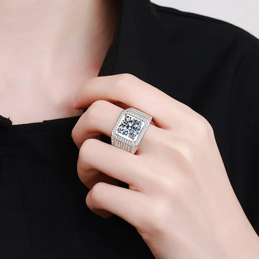 5Ct D Color Moissanite Ring 925 Sterling Sliver Plated 18K Eternity Band Hip Hop Rings for Man Party Sparkling Jewely