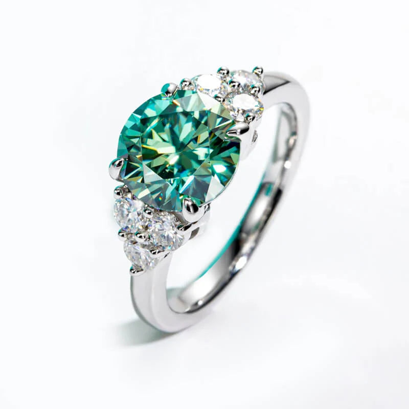 Green Moissanite Side Stone Engagement Ring