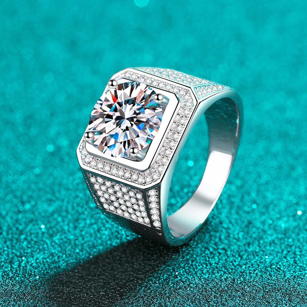 5Ct D Color Moissanite Ring 925 Sterling Sliver Plated 18K Eternity Band Hip Hop Rings for Man Party Sparkling Jewely