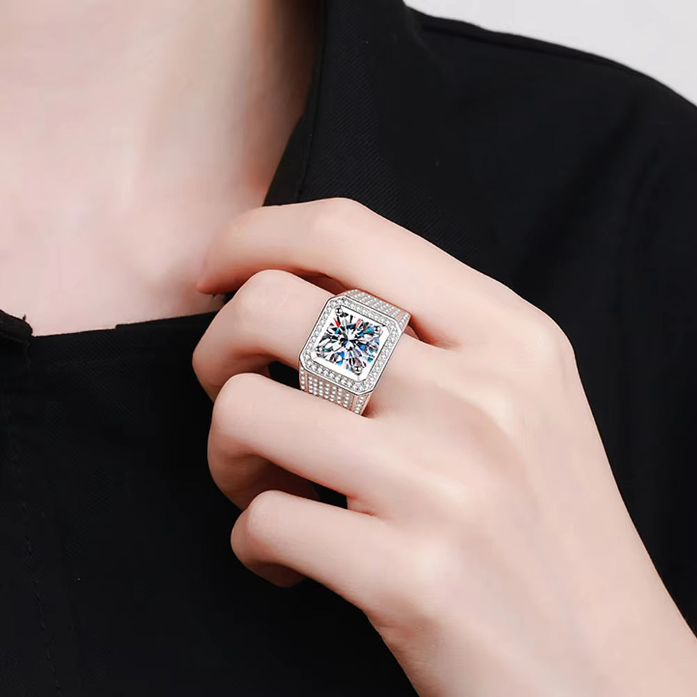 5Ct D Color Moissanite Ring 925 Sterling Sliver Plated 18K Eternity Band Hip Hop Rings for Man Party Sparkling Jewely