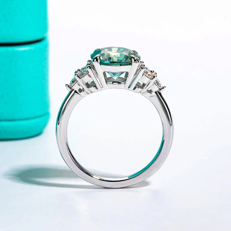 Green Moissanite Side Stone Engagement Ring