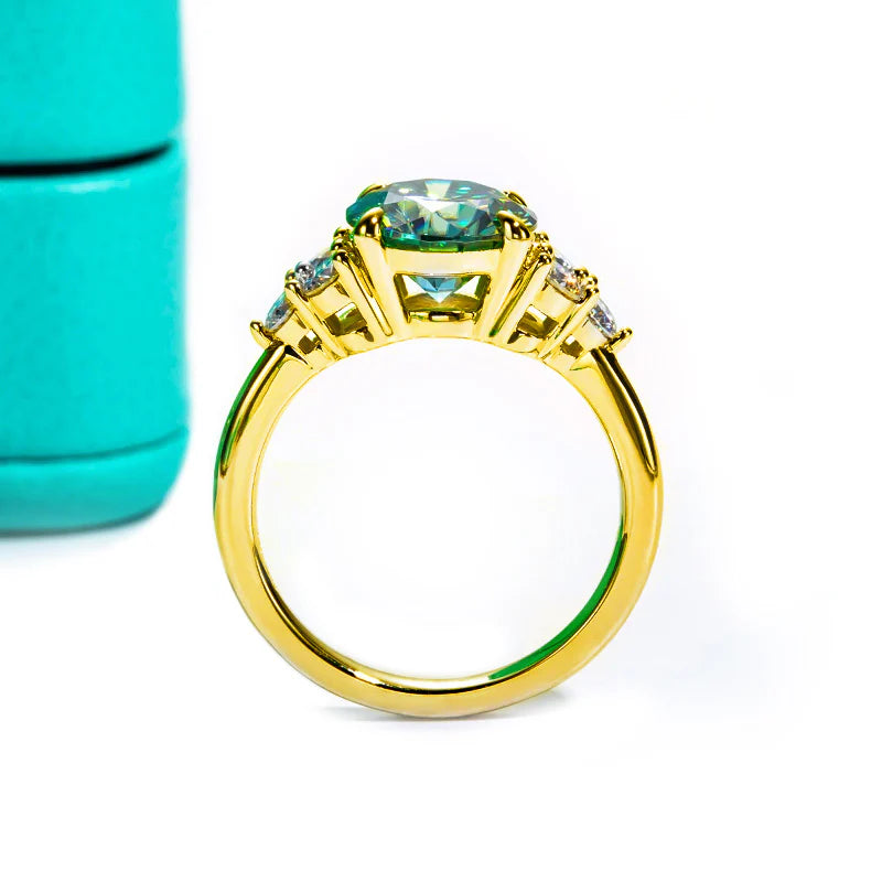 Green Moissanite Side Stone Engagement Ring