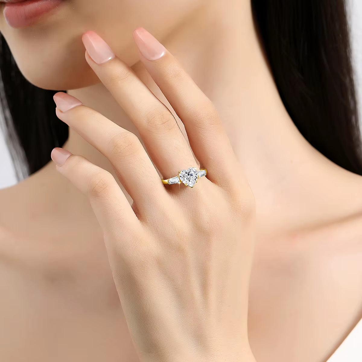 925 Silver Jewelry Maker Bijoux Valentine'S Day Gift 3 Stone 8Mm 2Ct Heart Cut Moissanite Rings Engagement Woman