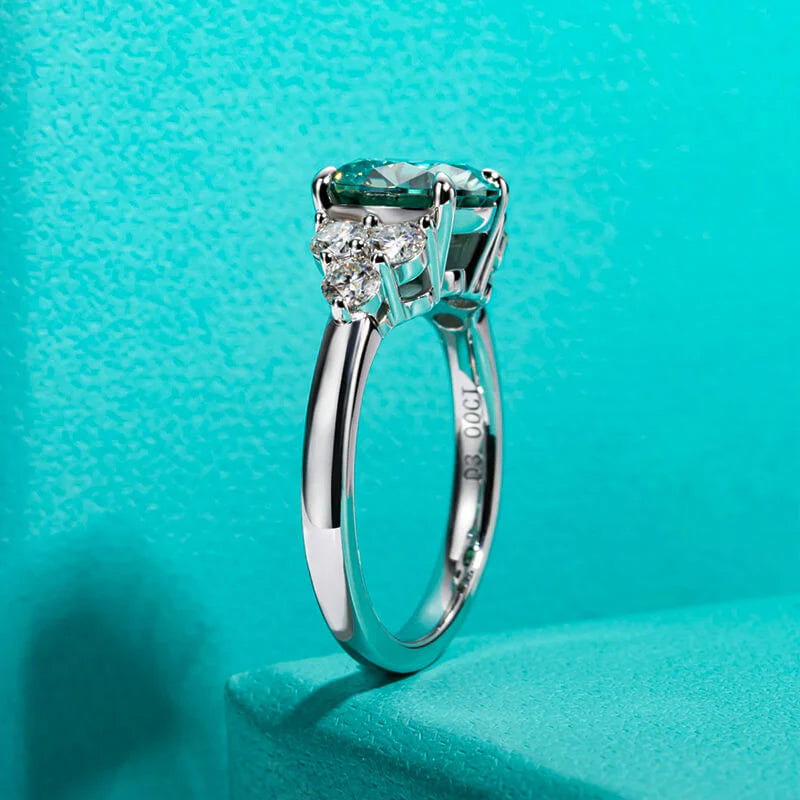 Green Moissanite Side Stone Engagement Ring