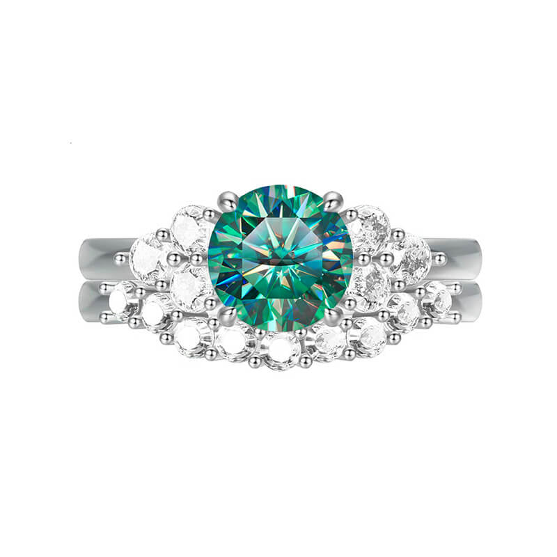 Green Moissanite Side Stone Engagement Ring